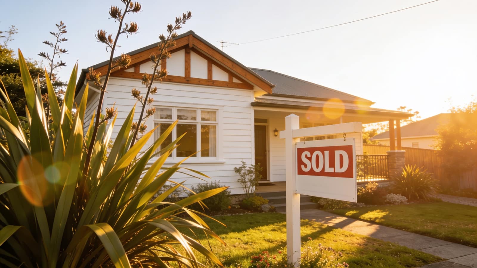 Sold sign outside a white weatherboard New Zealand villa